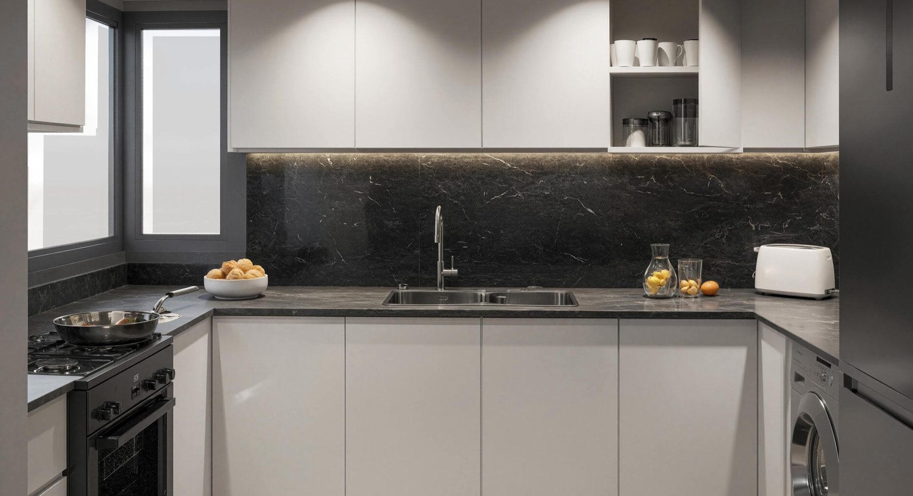 Cocina laqueada con mármol